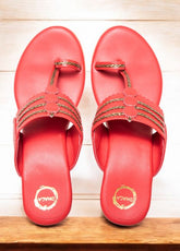 Red Block Heels Kolhapuri